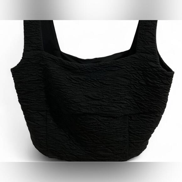 NWT GOOD AMERICAN SZ M Black Textured Square Neck Crop Top Goth Festival $129 - Picture 12 of 12